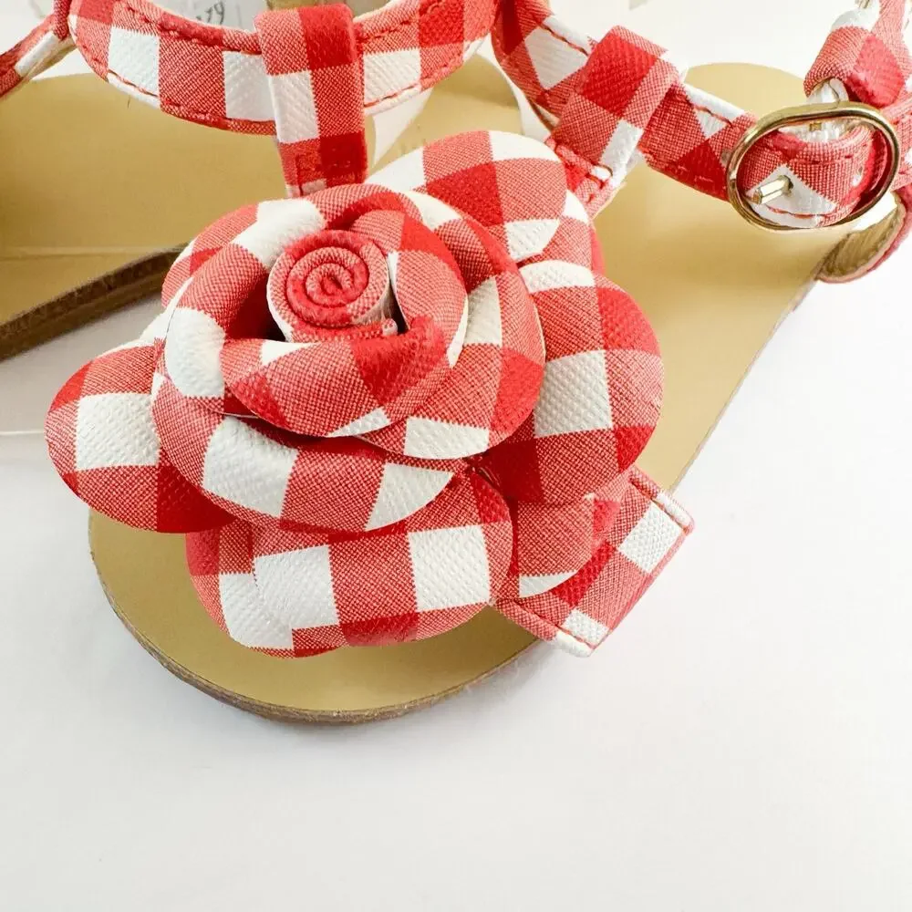 Janie & Jack Red‎ Gingham Flower Sandals, 6T Toddler Girls NWT!